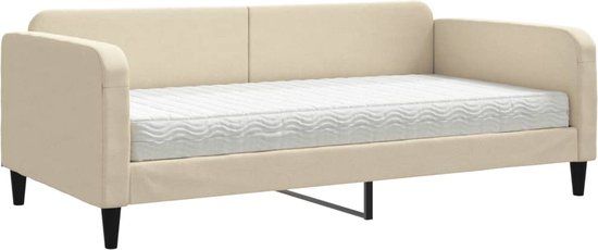vidaXL Slaapbank met matras 100x200 cm stof crèmekleurig