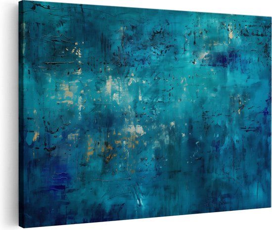 Artaza Canvas Schilderij Abstract Blauw en Goud - 60x40 cm - Wanddecoratie - Canvas Print