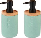 Berilo Zeeppompje/Dispenser Lotions - 2x - Mat Mintgroen - Polyresin/Bamboe - 18 x 8 cm - 300 ml