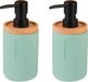 Berilo Zeeppompje/Dispenser Lotions - 2x - Mat Mintgroen - Polyresin/Bamboe - 18 x 8 cm - 300 ml