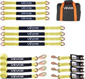 VEVOR Wielbevestigingsband (50,8 x 2438,4 mm) Met veerhaken en een Treksterkte van 4540 kg en een Draagvermogen van 1512 kg, Motorfietsbevestigingssysteem Wielbevestigingsband Bandenband voor SUV's en Aanhangers, Geel