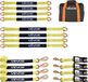 VEVOR Wielbevestigingsband (50,8 x 2438,4 mm) Met veerhaken en een Treksterkte van 4540 kg en een Draagvermogen van 1512 kg, Motorfietsbevestigingssysteem Wielbevestigingsband Bandenband voor SUV's en Aanhangers, Geel