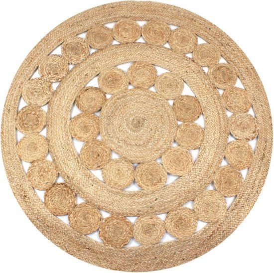 vidaXL Tapijt Rond - 120 cm - Gevlochten Jute - Groen