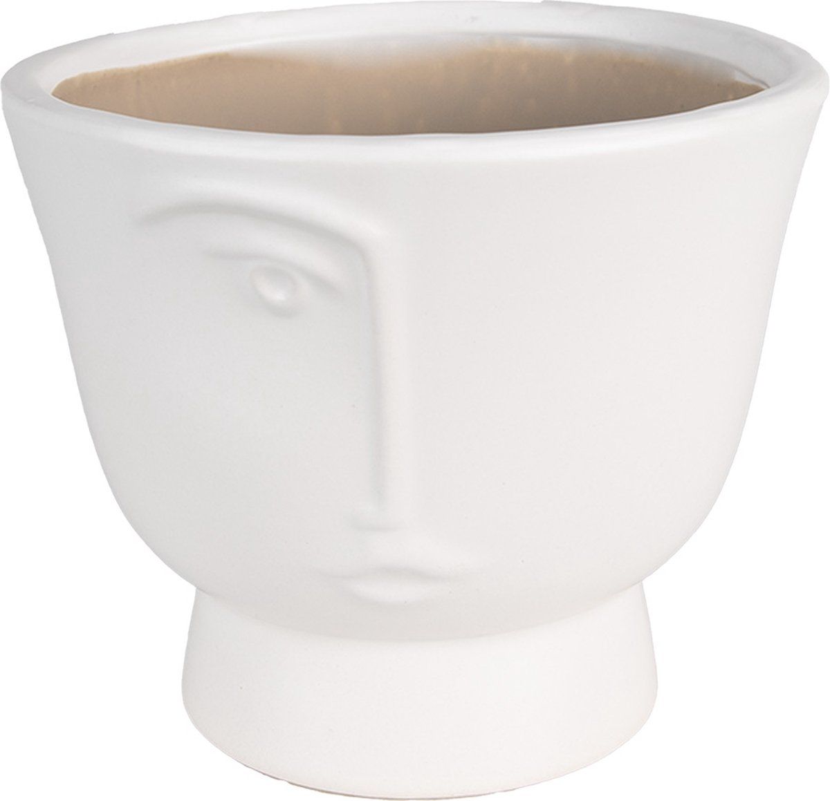 Clayre & Eef Bloempot Ø 14x12 cm Wit Keramiek Gezicht Bloempot