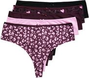 Ulla Popken - Dames - Strings set van 5 motief / effen - Donkerpruim - Maat 62+