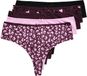 Ulla Popken - Dames - Strings set van 5 motief / effen - Donkerpruim - Maat 62+