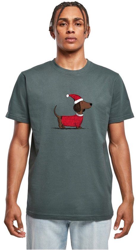Mister Tee Christmas Dackel Heren T-shirt Donkergroen XS