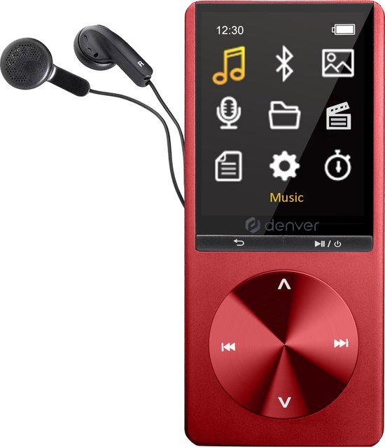 Denver MP3 / MP4 Speler - Bluetooth - USB - Shuffle - SD kaart tot 128GB - Incl. Oordopjes - Voice recorder - Dicatafoon - MP1820 - Rood