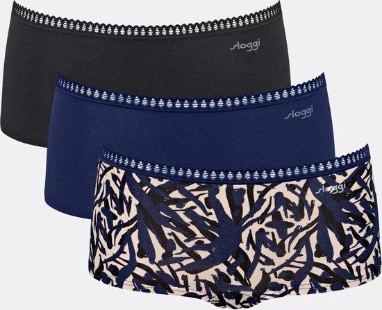 sloggi GO Crush Short 3 pak Dames Onderbroek - Blauw - DonkerCombinatie - Maat L
