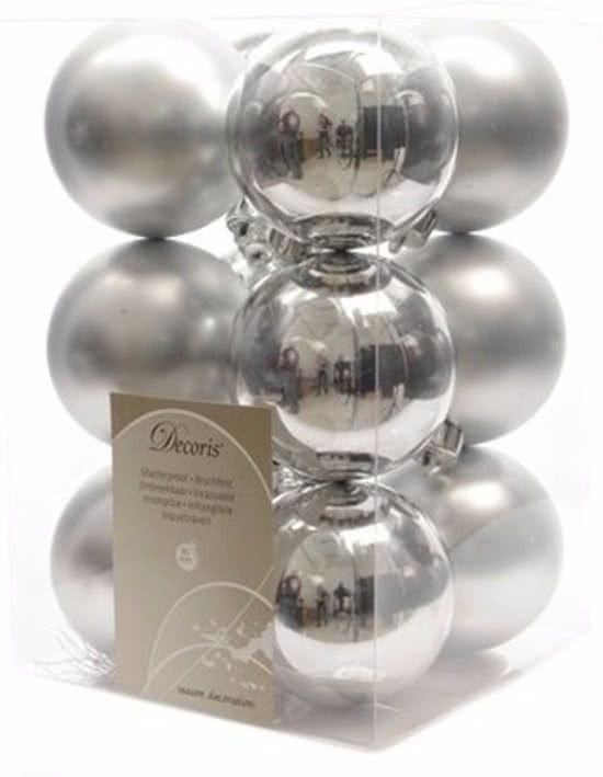Decoris Kerstboom decoratie kerstballen mix zilver 12 stuks