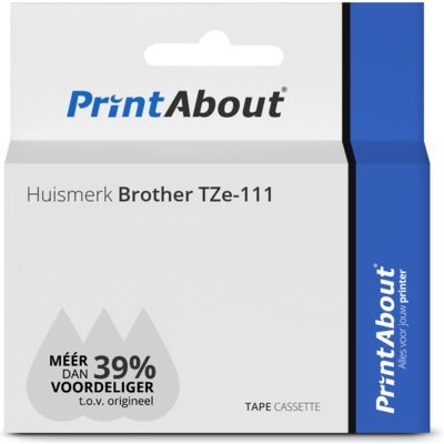 PrintAbout Huismerk Brother TZe-111 Tape - Zwart op transparant (6 mm)