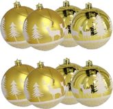 Ger Import 8x stuks gedecoreerde kerstballen goud kunststof diameter 8 cm