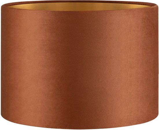 Home Sweet Home Fluweel - Velvet Lampenkap - Cilinder - Bruin + goud - Luxe stijl - ø30 x 20 cm - E27 fitting