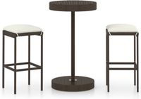 vidaXL 3-delige Tuinbarset met Kussens, Poly Rattan, Bruin