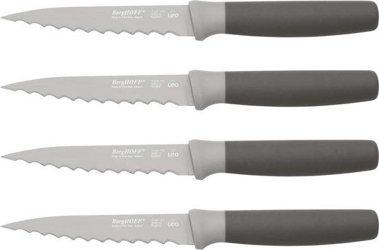 BergHOFF Leo Line Steakmes - Set van 4 - Grijs - Houten Handgreep - 11.5 cm Lemmet