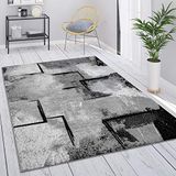Paco Home Vloerkleed Grijs Woonkamer Vintage Laagpolig Geometrisch Abstract Patroon, Maat:200x290 cm, Kleur:Grijs 7