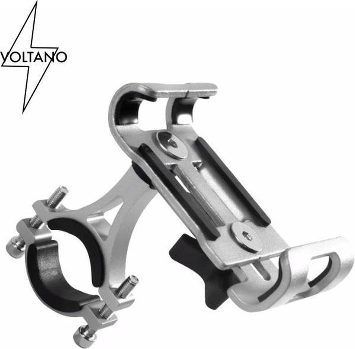 Voltano Telefoonhouder Fiets – Roestvrij Aluminium – Universeel - 360 ° Graden Draaibaar – Voor Alle Telefoons van 6,8 CM – 9,2 CM – Onder Andere voor Iphone X, XR, XS, 8/8Plus, 7/7Plus, 6S/6Splus, Samsung Galaxy S9, S8, S7 en Meer - Zilver
