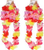 Fiestas Guirca Hawaii krans/slinger set - 2x - Tropische/zomerse kleuren mix - Hoofd/polsen/hals slingers