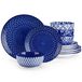 Vancasso Service de table, 12 pièces bleu et blanc service combiné en porcelaine, avec assiettes à manger, assiettes à dessert, bols pour 4 personnes