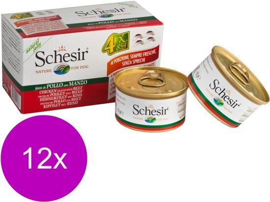 Schesir Hond Blik Multipack Gelei 4x85 g - Hondenvoer - 12 x Kip&Rund