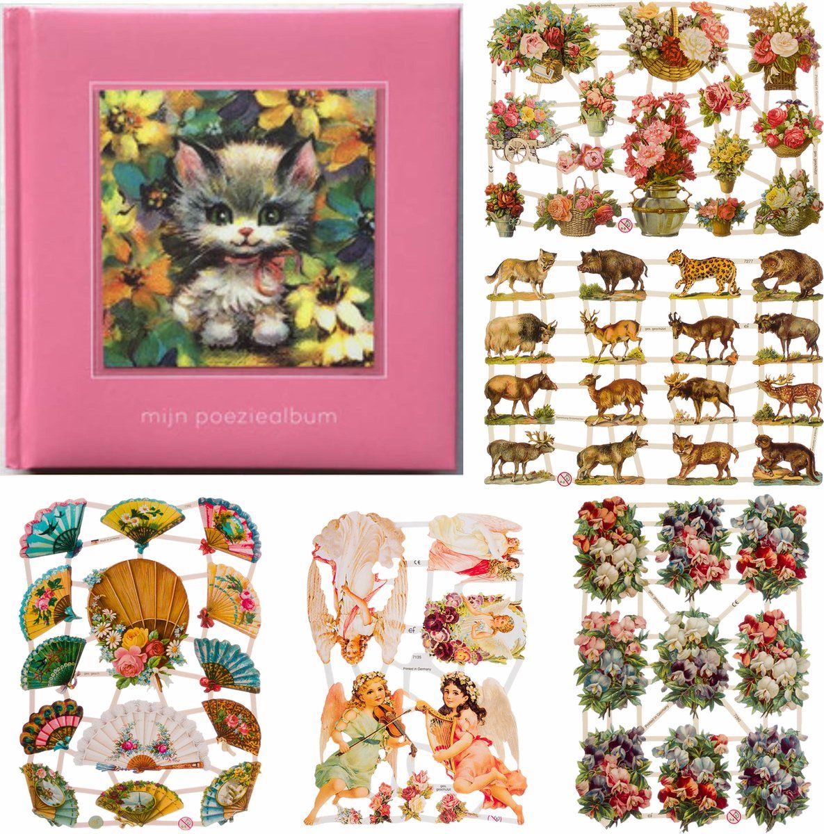 mijnpoeziealbum.nl Poëziealbum - Roze - 16x16 - met 5 vellen Poëzieplaatjes