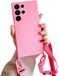Hoes Samsung Galaxy S22 Ultra Hoesje, Nylon Band, Telefoonketting, Zachte Siliconen Telefoonhoes met Modieus Hangend Koord, Roze