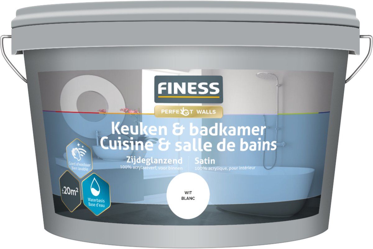 FINESS Keuken en Badkamer Verf - Wit - 2.5 Liter - 8711429482064