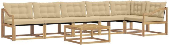vidaXL Hoek loungeset 6 zitplaatsen Acacia hout Wit en Beige