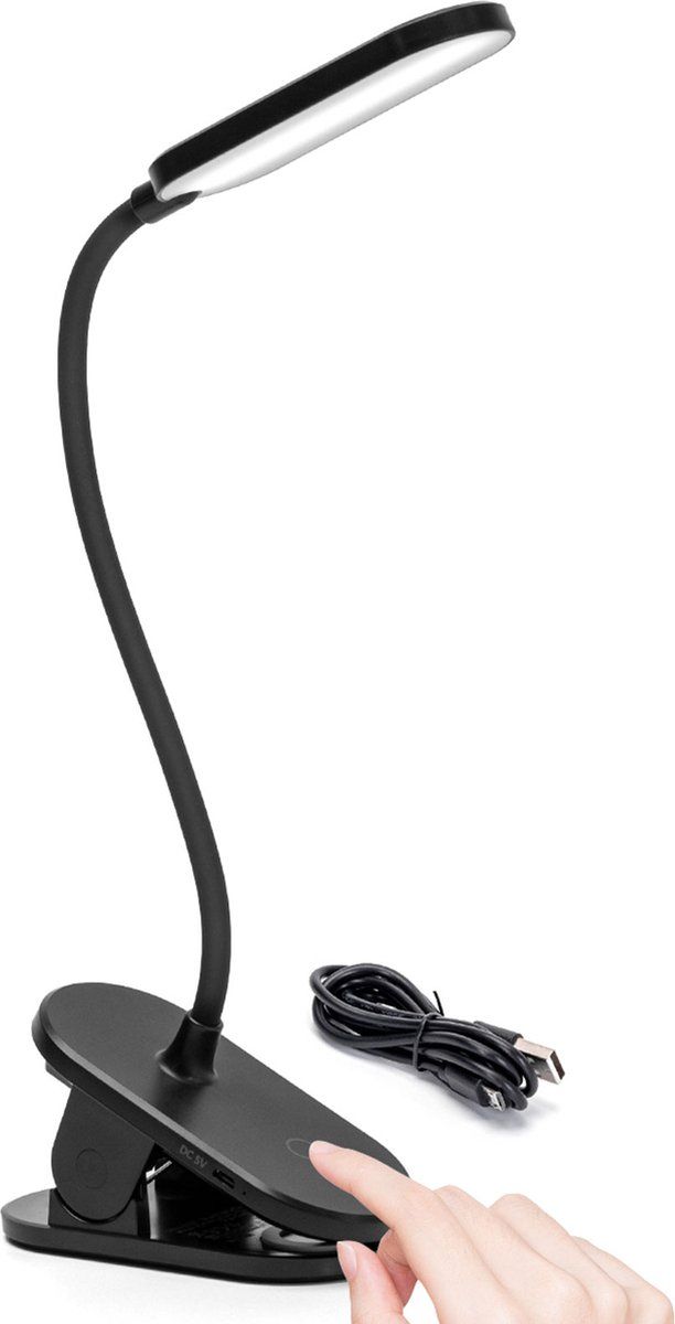 Aigostar 10A54 LED Bureaulamp - Zwart - Dimbaar - Touch Control - USB Oplader