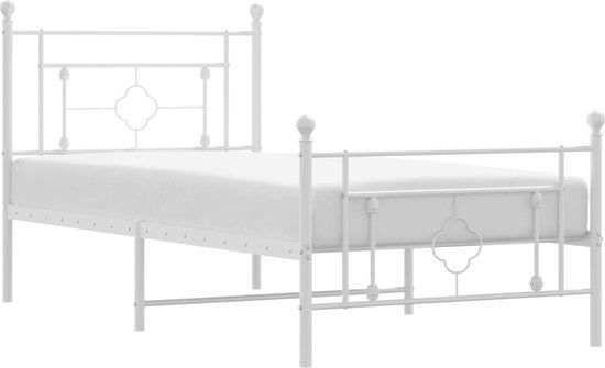 vidaXL Bedframe met hoofd- en voeteneinde metaal wit 100x190 cm