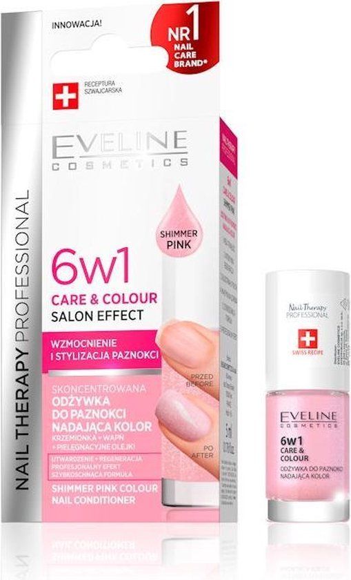 Eveline Cosmetics 6 in 1 Care & Colour Nail Conditioner - Shimmer Pink 5ml