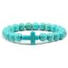 Memphis Kralen Armband met Natuursteen Kruis - Lichtblauw
