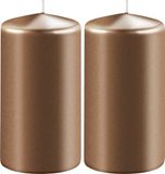 Enlightening Candles 2x Metallic koperen cilinderkaarsen/stompkaarsen 6 x 15 cm 58 branduren - Geurloze kaarsen metallic koper - Woondecoraties