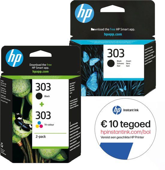 HP 303 - Inktcartridge kleur & 2x zwart (3-pack) + Instant Ink tegoed