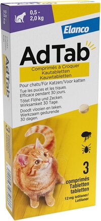 Elanco Adtab Anti Vlooien en Teek Kauwtabletten Kat - 3 stuks - 0,5-2,0 kg