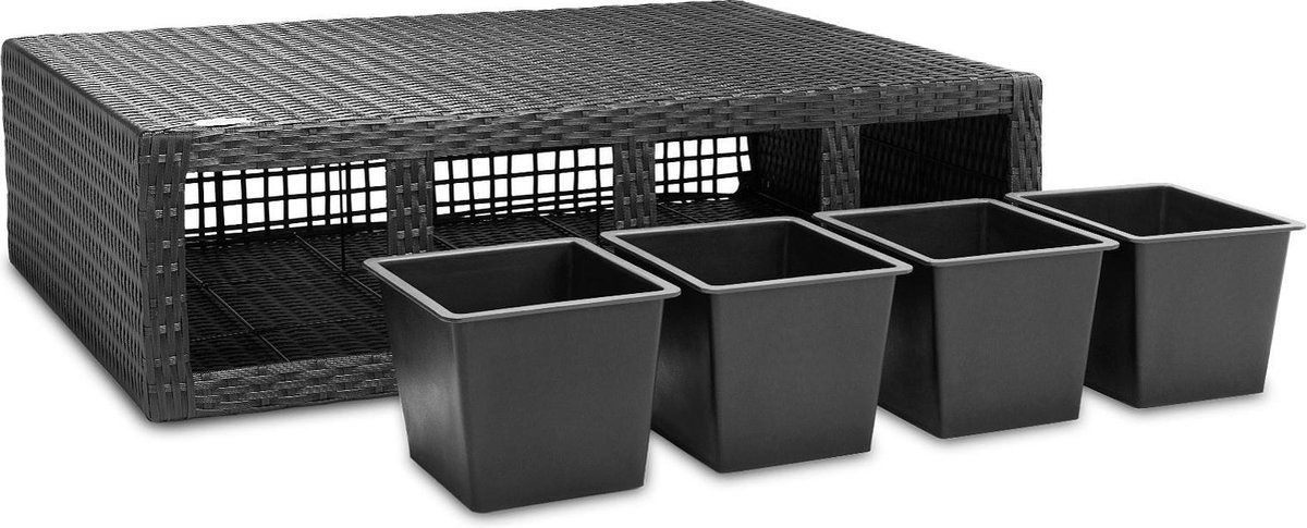 deuba Plantenbak polyrotan zwart 95 x 27 x 60cm geschikt voor 4 planten