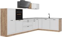 Vicco Hoekkeuken R-Line, Wit landelijk/Goudkleurig Eiken, 347 cm marmer werkblad