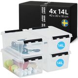 SmartStore 14L doorzichtige plastic opbergdozen met deksel, 4 stuks, versterkt, 10 jaar garantie, voedselveilig, clip vergrendeld, stapelbaar en nestbaar, BPA-vrij L40 x B30 x H18 cm
