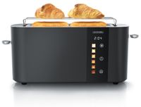 Arendo Grille-pain 2 tranches, fente longue, acier inoxydable, 1000W, écran avec indication du temps restant, support à petits pains, fonction dégivrage, boîtier thermo-isolant, écran tactile, noir