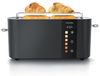 Arendo Grille-pain 2 tranches, fente longue, acier inoxydable, 1000W, écran avec indication du temps restant, support à petits pains, fonction dégivrage, boîtier thermo-isolant, écran tactile, noir