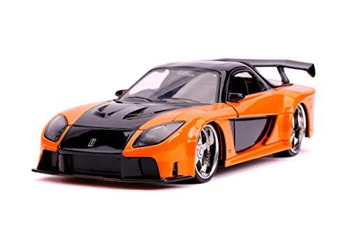 Jada Toys 253203058 Fast & Furious Han's Mazda RX-7, auto, tuning-model op schaal 1:24, met spoiler, te openen deuren, motorkap en kofferbak, vrijloop, oranje