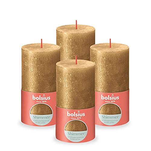 Bolsius Rustiek Stompkaars 13cm Shimmer - Goud (Set van 4)