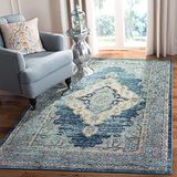 SAFAVIEH Boho tapijt voor woonkamer, eetkamer, slaapkamer - kristalcollectie, laagpolig, blauw en geel, 91 x 152 cm