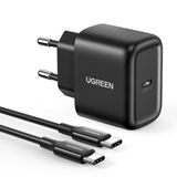 Ugreen - USB-C 25W Power Delivery oplader + USB Type C kabel 2m zwart