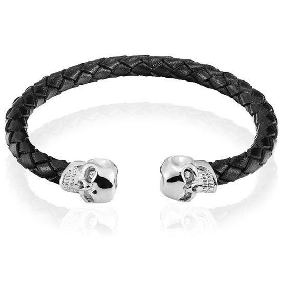 TJ Tom Jaxon Tom Jaxon heren armband Leer Doodshoofd Zwart Zilver