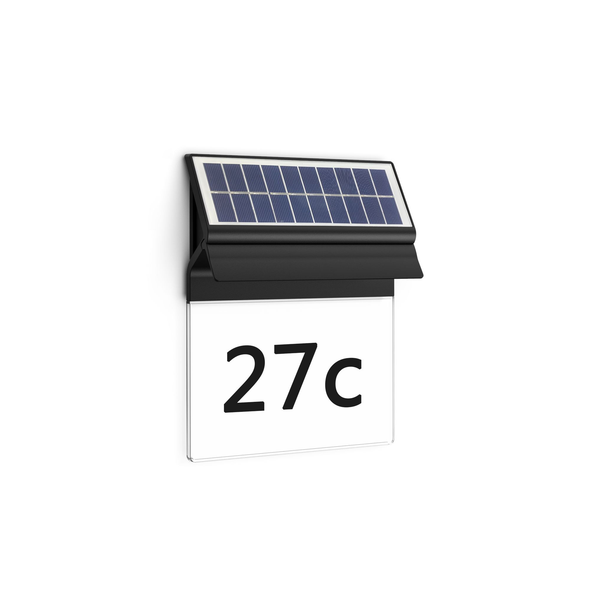 Philips Enkara Solar LED Outdoor Wall Light - Black - with House Number