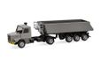 Herpa vrachtwagenmodel Mercedes-Benz Scania torpedotrekker met kipperoplegger, grijs/geel, miniatuur op schaal 1:87, verzamelmodel, Made in Germany, kunststof