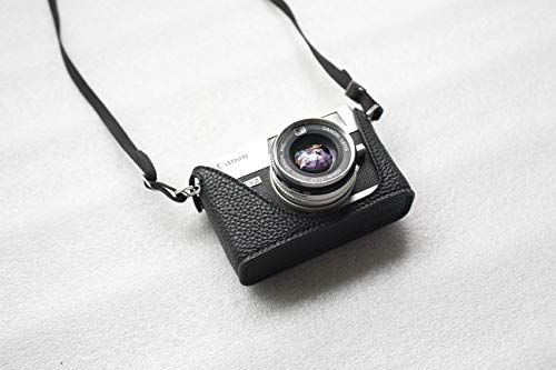 Funper Handgemaakte echt lederen halve cameratassen voor Canon QL17 GIII G3, Zwart