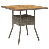 vidaXL Tuintafel met glazen blad 80x80x75 cm poly rattan grijs
