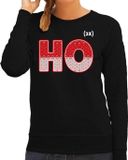 Bellatio Decorations Foute Kersttrui - sweater - HO HO HO - zwart - voor dames - kerstkleding / kerst outfit M
